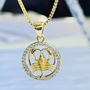 Gold Plated CANCER Sing Zodiac Horoscope Pendant‎ Necklace